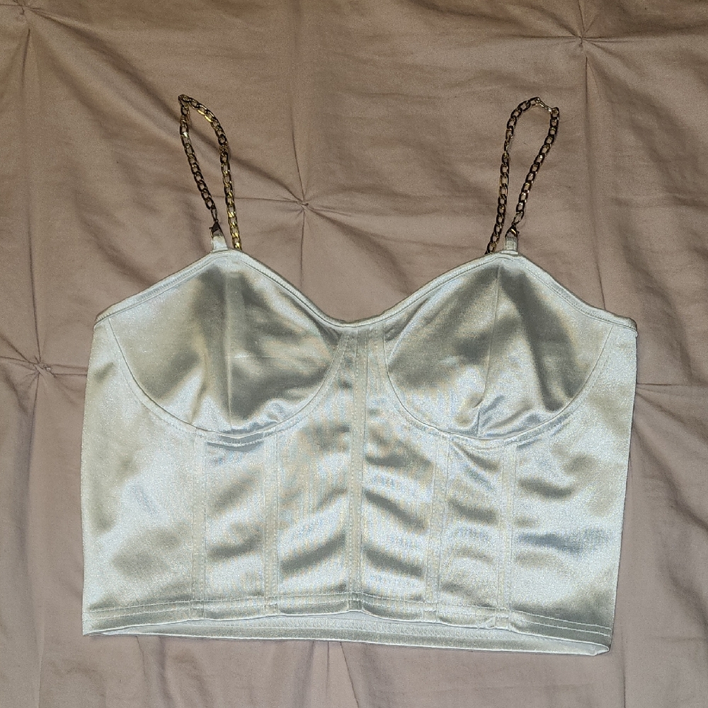 Satin Bustier Crop Top with Chain Straps
